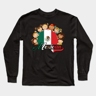 Mexican Flag Pride Kids Hispanic Heritage Mexico Long Sleeve T-Shirt